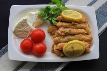 Lahana Sarma, Turkish traditional food,a boiled cabbage leaf that is formed into a roll with a stuffing of rice