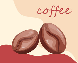 Two roasted coffee beans.Graphic vector illustration.