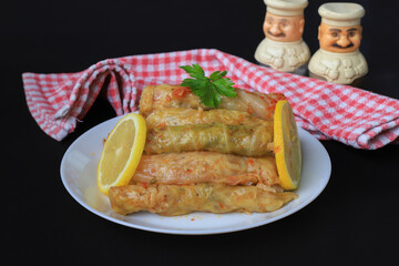 Lahana Sarma, Turkish traditional food,a boiled cabbage leaf that is formed into a roll with a stuffing of rice