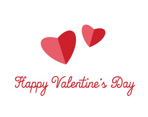 happy valentines day simple postcard with two hearts, vector illustration
