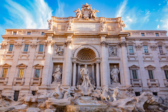 Rome, Italy. August -8-2021. The Trevi Fountain (in Italian: Fontana di Trevi) world famous tourist attraction. 