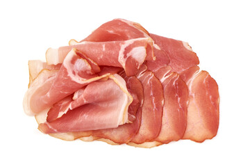 Spanish jamon iberico, serrano ham, isolated on white background.