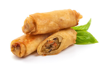 Spring rolls, Chinese cuisine, isolated on white background.