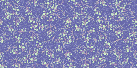 Floral seamless pattern with trend color. Very peri color. Vector illustration