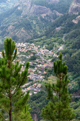 Fototapeta na wymiar Small town Curral das freiras in valley in central Madeira