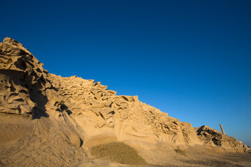 Vlychada beach volcanic ash sand rock formation on Santorini island in Greece