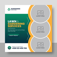 Lawn or gardening service social media post and web banner template