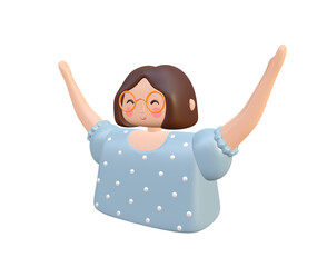 3d illustration of a cheerful young woman with glasses, in cartoon style