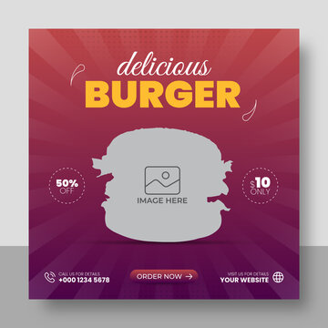 Burger sale social media post or web banner template