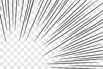 Obraz premium Manga action frame speed simple lines Motion radial lines isolated on transparent background Abstract explosive template banner Black and white monochrome vector retro illustration Comic book element