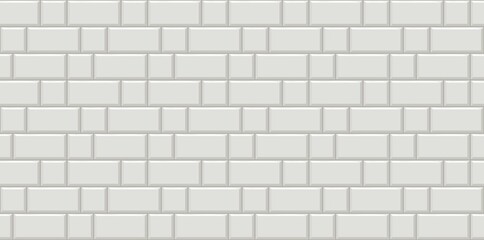Subway tiles horizontal white background Metro brick decor seamless pattern for kitchen, bathroom or outdoor architecture vector illustration Glossy building interior design tiled material