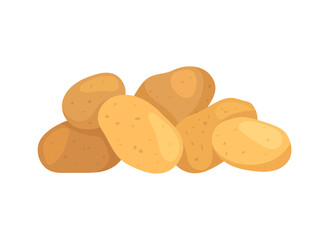 Bunch of potatoes concept. Sticker with tubers of ripe fresh vegetables. Healthy and delicious food. Design element for advertising. Cartoon flat vector illustration isolated on white background