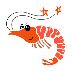 Shrimp character cartoon. Vector illustration.