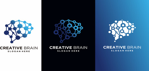 Brain technology logo design, brain design with technology combination template vector - obrazy, fototapety, plakaty
