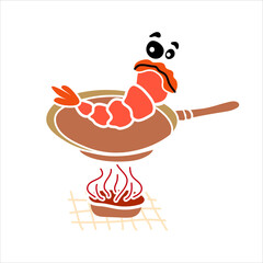 Shrimp character cartoon. Vector illustration.