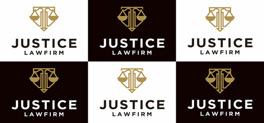 creative law firm logo with lines, justice logo design in gold color