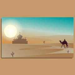 Fototapeta na wymiar background design in the desert as isra miraj ucapan greeting