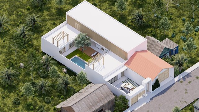 Detached house + business, minimalist architecture