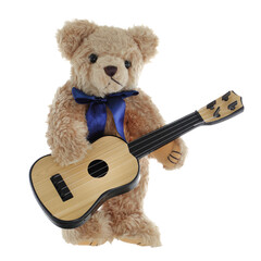 Cute brown teddy bear playing a guitar