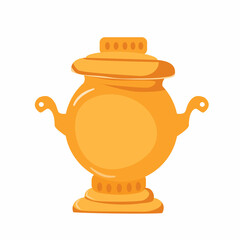 Antique samovar for traditional tea drinking. Vector cartoon illustration. Russian item for preparing hot drinks in the winter.