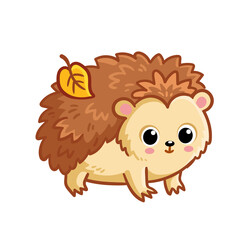 Cute brown hedgehog stands on a white background. Vector illustration