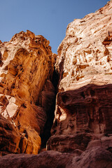 Red rocks. Canyon of the ancient city of Petra. Jordan.