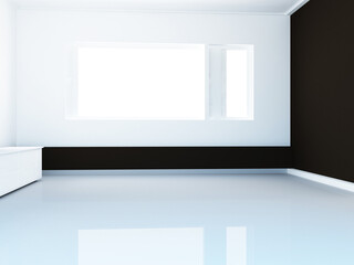 empty room in white and  black colors, 3d