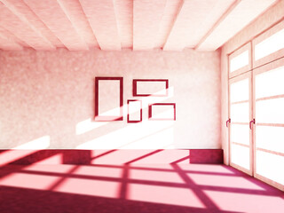 empty room with a big window, 3d