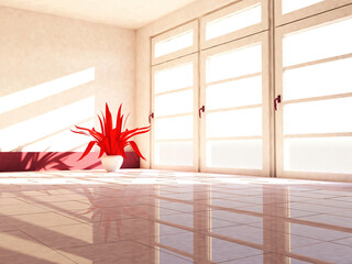 empty room with a big window, 3d