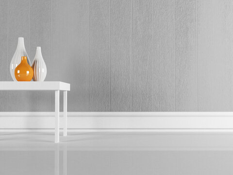 empty room with the vases, 3d