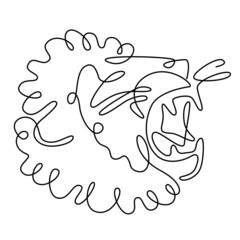 One lion’s head in continuous line style