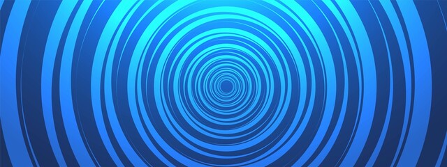 Fototapeta na wymiar Vector abstract blue background. Color tunnel design. Texture of circles twisted into spiral, hypnosis, maze. Design of banner, poster for website, frame for social networks. Neon glow.