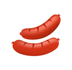 Meat semi finished product concept. Colorful sticker or icon with two fried Bavarian sausages. Delicious beef dish for lunch or dinner. Cartoon flat vector illustration isolated on white background