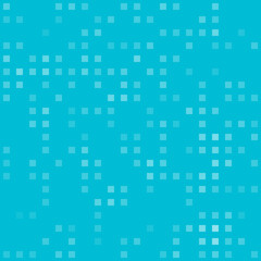Abstract seamless geometric pattern. Mosaic background of white squares. Evenly spaced  shapes of different color. Vector illustration on cyan background