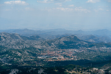 Fototapeta na wymiar View from Mount Lovcen to the town of Cetinje in the valley. Montenegro