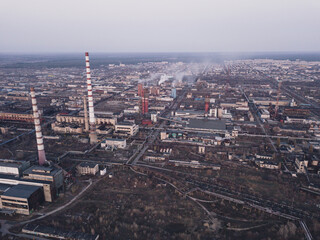 Aerial view on chemical plant. Industrial zone of factory