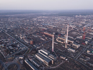 Aerial view on chemical plant. Industrial zone of factory