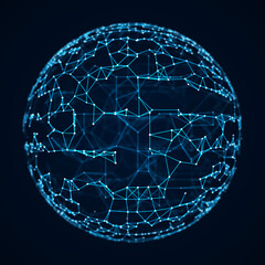 Abstract sphere. Network of dots and lines. Abstract digital background. 3d rendering