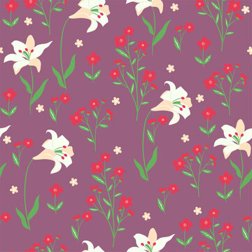 Seamless pattern with lily flowers. Vector graphics.