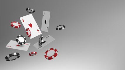 3D casino background, poker cards and playing chips, vector illustration