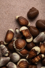 chocolats au lait fourré praliné escargot et coquillage avec poudre de cacao 