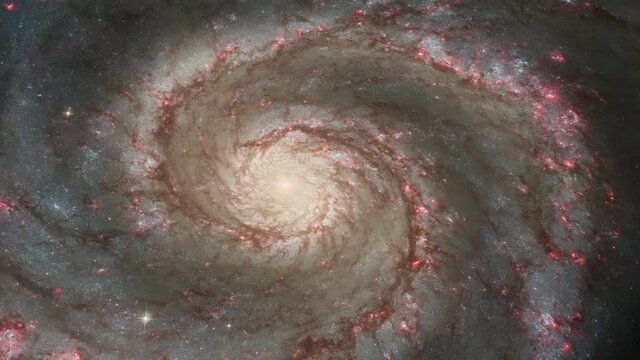 4K Space Flight into a spiral Galaxy. 3D Zoom In Composite of Hubble images. Galaxies, Stars, Star System, Cosmos. Based on real public-domain images taken by NASA, ESA, ESO or other space agencies.	