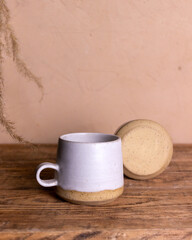 Handmade ceramic cups on the table