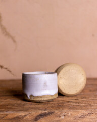 Handmade ceramic cups on the table