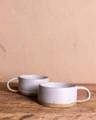 Handmade ceramic cups on the table