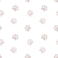 Fototapeta na wymiar Vector illustration of animal paw print on white color background. Flat style design of seamless pattern with cat paw