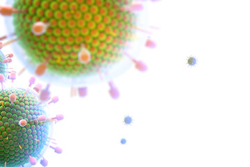Paramyxovirus mumps , COVID pandemic, Close-up of virus under microscope. Realistic high quality medical 3d render.