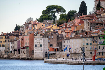 Beautiful, dense built houses of the adriatic town of Rovinj, with recognizable colorful facades