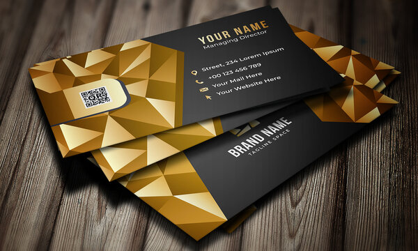 Black business card with gold crystal triangle shapes Free Vector