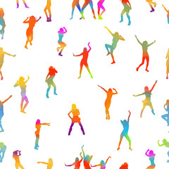 Seamless background multi-colored dancing people. Vector illustration